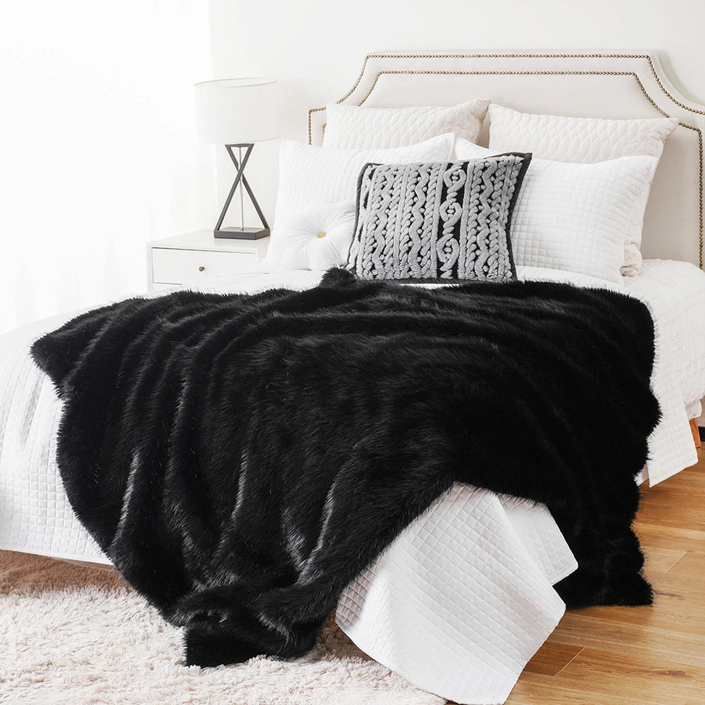 Luxury Mink Faux Fur Throw Blanket for Bed, Sofa & Home Décor